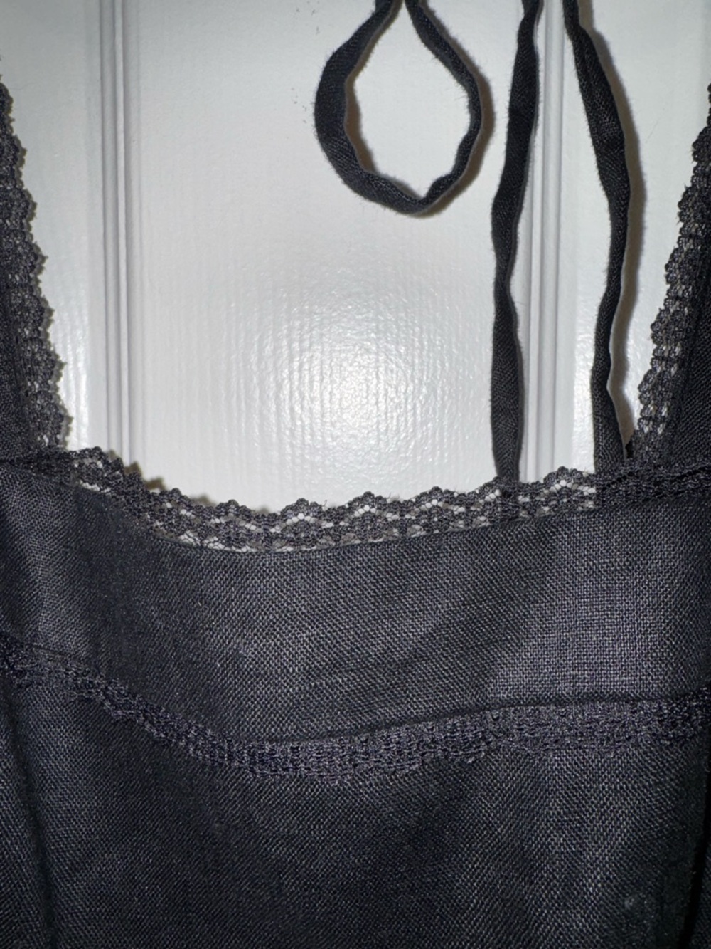 Reformation Evianna Black Linen Lace Trim Square Neck Puff Sleeve Mini Dress 0 - Picture 9 of 14